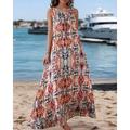 Per donna Abito maxi Abito a trapezio Abito Estivo Boho Quotidiano Ferie Vestibilità regolare Blocco di colori Tribale Senza Maniche Girocollo Arancione Verde Estate