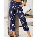 Per donna Pantaloni in cotone e lino Moda Streetwear Lunghezza intera Naturale Fiore Tasca Elastico in vita Stampa Comodo All'aperto Confortevole Vacanza Streetwear Nero Rosa Blu Cachi Estate