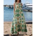 Per donna Abito maxi Abito a trapezio Abito Estivo Boho Quotidiano Ferie Vestibilità regolare Blocco di colori Tribale Senza Maniche Girocollo Arancione Verde Estate