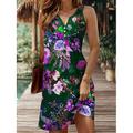 Per donna Mini Abito Vestito Estivo Abito a Tubino Abito a spalle scoperte Vacanza Casual Uscire Vestibilità regolare Floreale Grafico Animale Senza Maniche Scollo a V Rosso Blu Viola Marrone Estate
