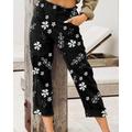 Per donna Pantaloni in cotone e lino Moda Streetwear Lunghezza intera Naturale Fiore Tasca Elastico in vita Stampa Comodo All'aperto Confortevole Vacanza Streetwear Nero Rosa Blu Cachi Estate