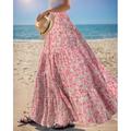 Per donna Taglia standard asiatici Gonna Svasato Lungo Estate Maxi Vita Alta Gonne Floreale Blocco di colori Stratificato Chiffon Stampato Micro-elastico Vacanza Casual Quotidiano Bianco Rosa Rosso