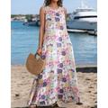 Per donna Abito maxi Abito a trapezio Abito Estivo Boho Quotidiano Ferie Vestibilità regolare Grafico Blocco di colori Senza Maniche Girocollo Bianco Cachi Beige Estate