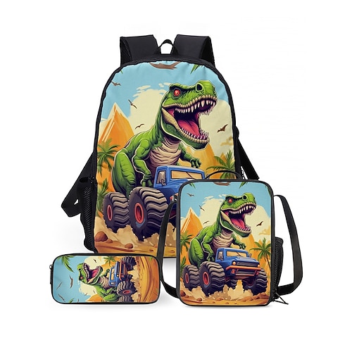 Set zaino per bambini con dinosauri, zaino scolastico a 3 pezzi con t-rex, borsa per il pranzo e astuccio, zaino leggero e capiente per la scuola elementare e il ritorno a scuola