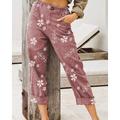 Per donna Pantaloni in cotone e lino Moda Streetwear Lunghezza intera Naturale Fiore Tasca Elastico in vita Stampa Comodo All'aperto Confortevole Vacanza Streetwear Nero Rosa Blu Cachi Estate