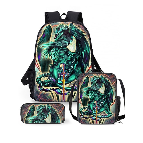 Set Zaino Drago per Ragazzi con Borsa per Pranzo e Astuccio Zaino Scuola di Grande Capacità per Scuola Elementare Ritorno a Scuola