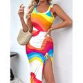 Per donna Abito Midi Abito Estivo Abito aderente Casual All'aperto Quotidiano Data Vestibilità regolare Floreale Geometrico Blocco di colori Senza Maniche Collo a U Bianco Rosa Rosso Blu Estate