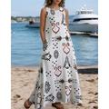 Per donna Abito maxi Abito a trapezio Abito Estivo Boho Quotidiano Ferie Vestibilità regolare Grafico Blocco di colori Senza Maniche Girocollo Bianco Cachi Beige Estate