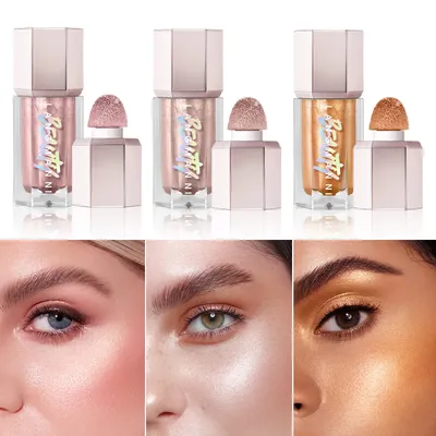 3 Colors Face Brightening Cream, Glitter Highly Saturated Liquid Highlighter, Bright Color Face Contour Makeup Highlighting