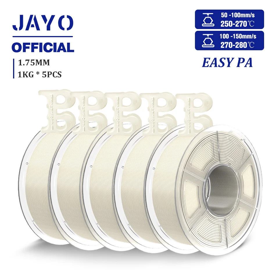 JAYO Easy PA-Filament, 1,75 mm Nylon-PA-3D-Drucker-Filament, 5 Rollen/Set, Polyamid (PA), 3D-Druckfilament, passend für die meisten FDM-Drucker Image
