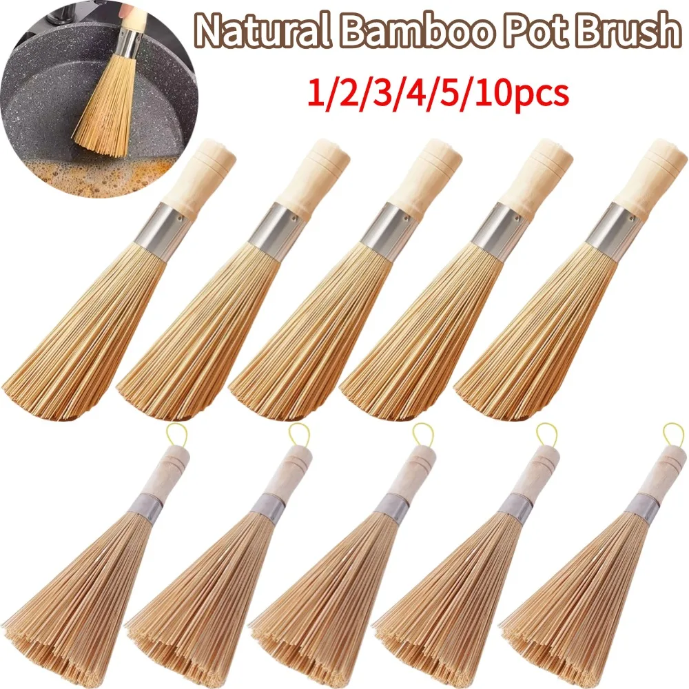 Natürliche Bambus Topf Pinsel Langen Griff Wok Reinigung Pinsel Dish Pinsel Dish Wäscher Reinigung Werkzeug Topf Pfanne Reiniger Hause Restaurant Image