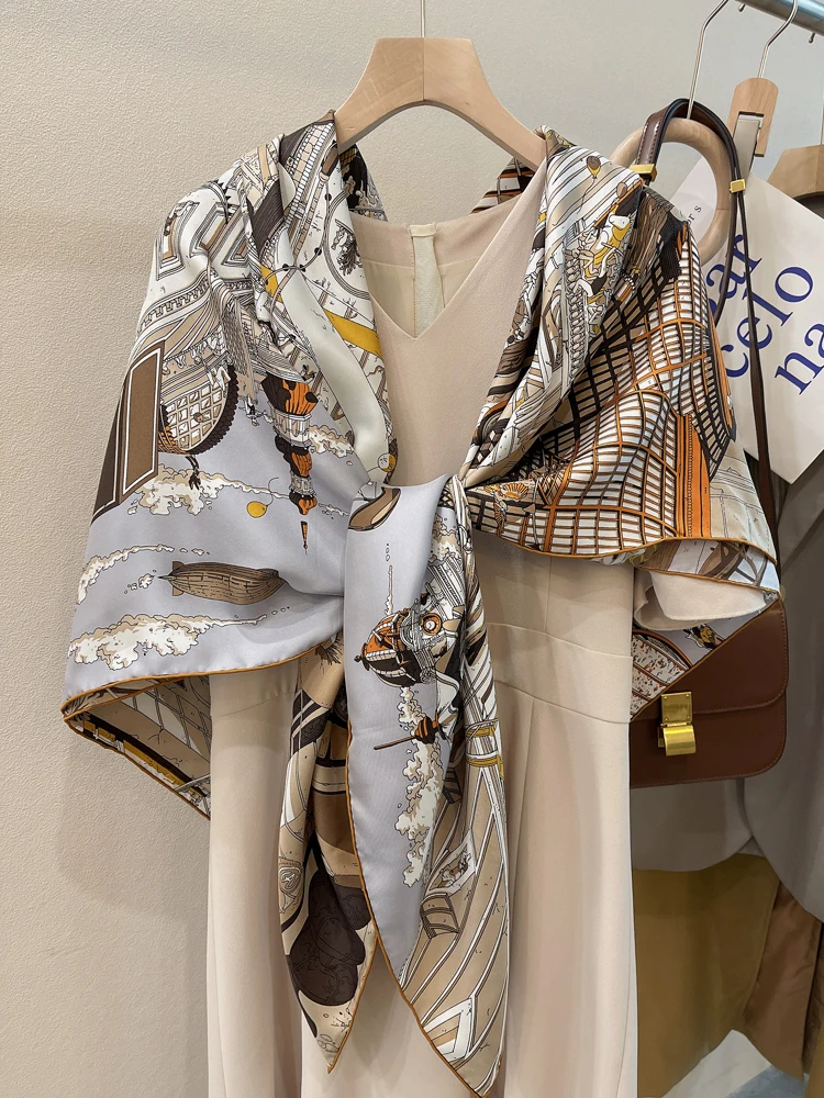 Maulbeerseidenschal, luxuriöser Designer, große Tücher, handgerollte Bandanas, Mutterliebhaber, Geschenk, Sommerschals, 135 cm Image