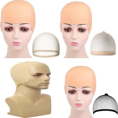 68UA Halloween Bald Caps mit Haarnetz Latex Baldkappen Bald Perücken Caps Cosplay Accessoires für Image