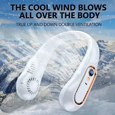 Tuhopeta Ceiling Halter Fan USB Rechargeable Portable Fan Students Office Outdoor Sports Digital display Halter Fan Neck Cooler