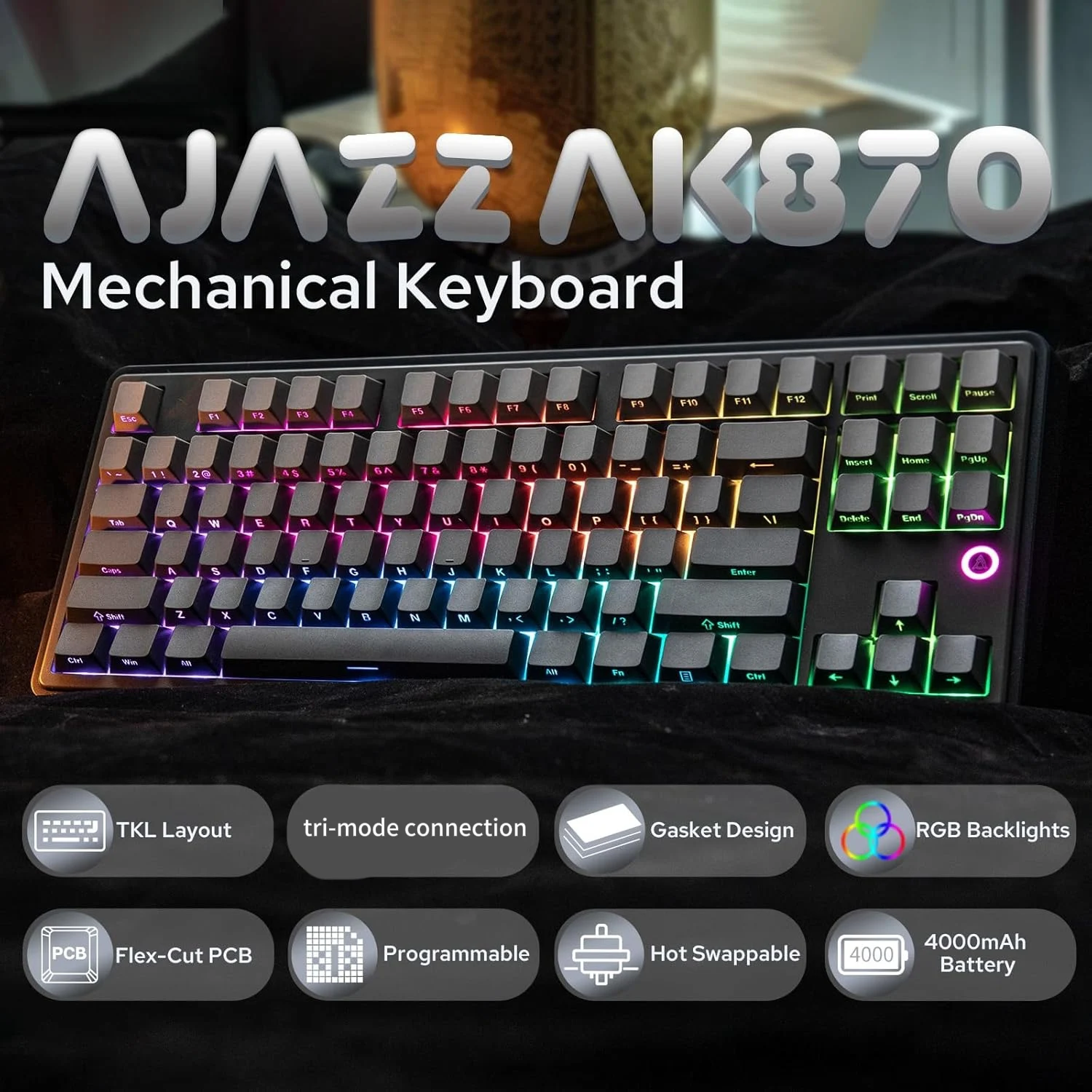 AJAZZ AK870 Gradient Keycap 87-Tasten Grau die dritte Mock-Prüfung Mechanische Tastatur RGB DIY Image