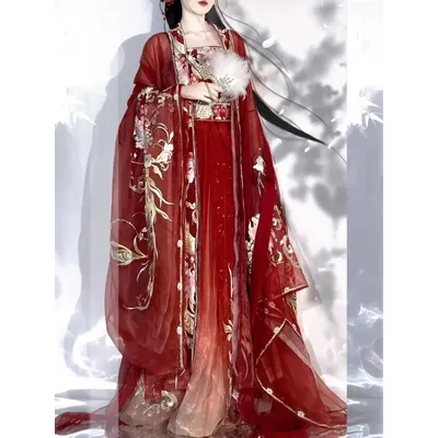 Chinesisches Hanfu-Kleid für Frauen, Tang-Dynastie, alte traditionelle Hochzeit, rote Stickerei, Hanfu-Kleid, Cosplay-Kostüm, Hanfu-Party-Outfit Image