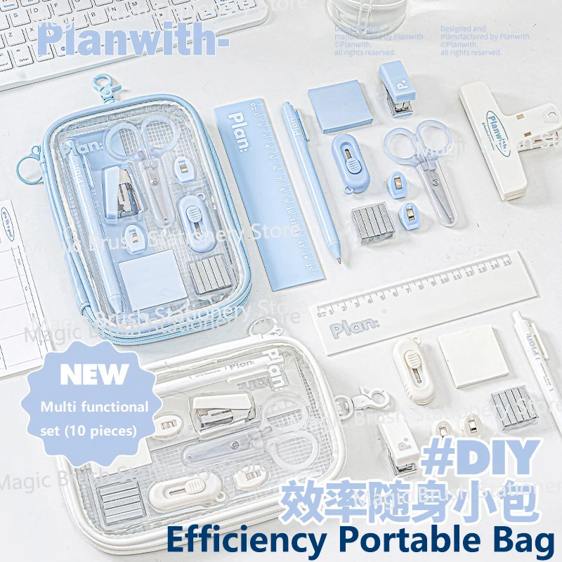 Planwith Multifunktions-Werkzeugset, 10-teiliges Hefter-Stiftlineal, klein, exquisit, praktisch, leicht, effektives Kit, niedliches Schulmaterial Image