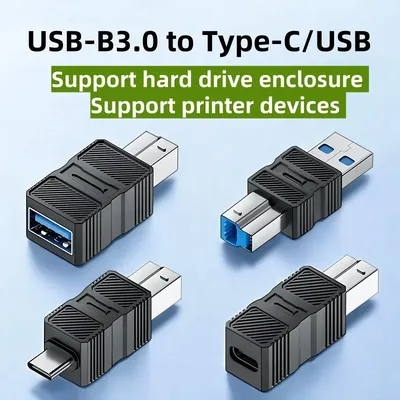 Hochgeschwindigkeits-USB-B 3.0-Druckeradapter B, quadratischer Anschluss auf Typ-C-Konverter, USB-Drucker-Scanner-Adapter-Verbindung, Übertragung von Festplatten