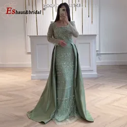 Elegantes Perlen-Abendkleid für Damen mit abnehmbarem Rock 2025, luxuriöses, langärmliges, formelles Abschlussball- und Hochzeitskleid, individuell gestaltet