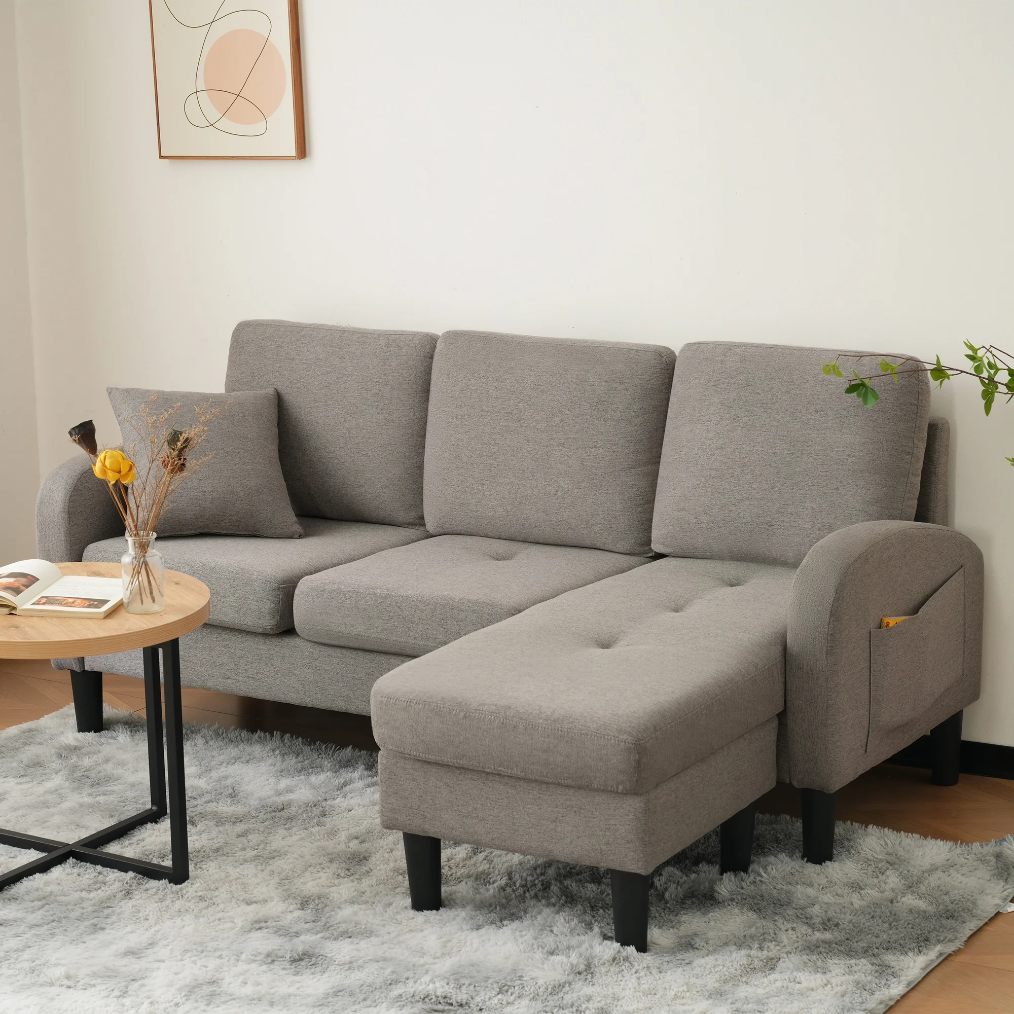 3-Sitzer-Sofa, modulares Sofa für das Wohnzimmer, L-förmiges modulares Sofa, modernes, atmungsaktives Baumwoll-Leinen-Gewebe, Canape-Salon, Heimdekoration Image
