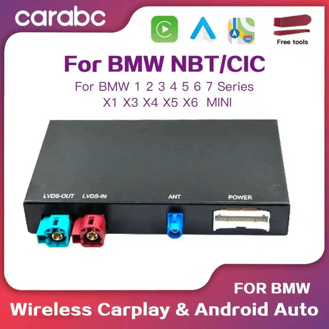 CARABC Drahtloses CarPlay-Modul für BMW NBT, CIC-System 1 2 3 4 5 6 7 X1 X3 X4 X5 X6 MINI F56 F15 F16 F25 F26 F48 F01 F10 F22 F20 Image