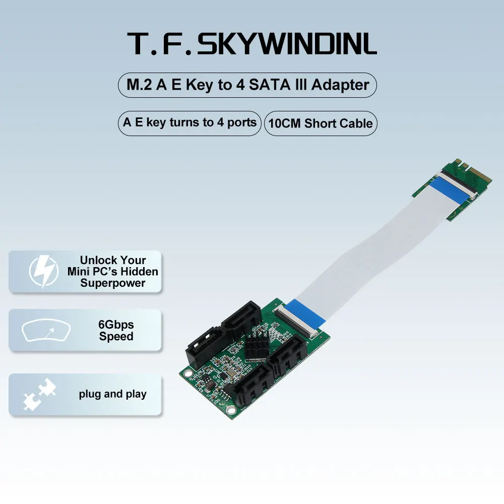 M.2 A E Key auf 4 SATA III Adapter 10 cm kurzes Kabel 6 Gbit/s RAID-Erweiterung für Mini-PC/NAS/Industrie-SATA SSD/HDD