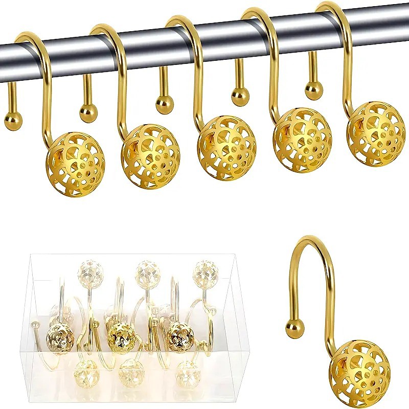 Shower Curtain Hooks Rings, Set of 12 S Shape Decorative Shower Curtain Hooks, Metal Rustproof Shower Rings Bathroom