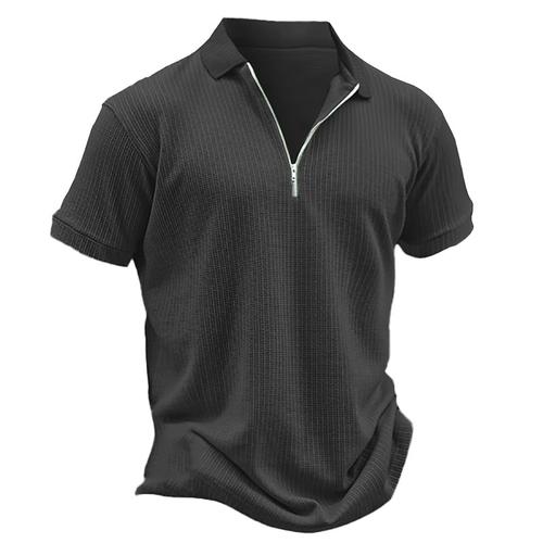 Men's Waffle Polo Shirts Polo Casual Sports Lapel Short Sleeve Fashion Basic Plain Quarter Zip Summer Spring Black White Royal Blue Khaki Dark Gray Waffle Polo Shirts