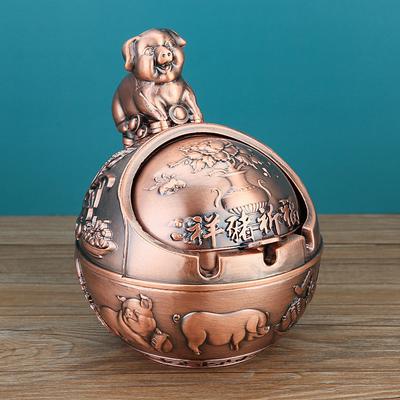 Vintage Ashtray with Lid, Chinese Zodiac 12 Animal Signs Decorative Covered Ashtray, Windproof Desktop Ornament for Home Office Living Room