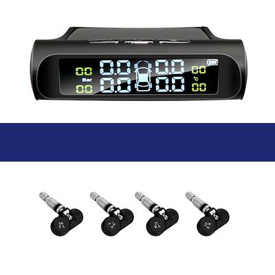 Solar TPMS Tire Pressure Monitoring System for Car – Wireless Display with Temperature Pressure Alarm, USB Charging, 4 Sensors