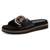 Pantolette MARCO TOZZI, Damen, Gr. 37, schwarz, Lacklederimitat, unifarben, casual, Schuhe, Plateau, Sommerschuh, Schlupfschuh mit dekorativer Schnalle