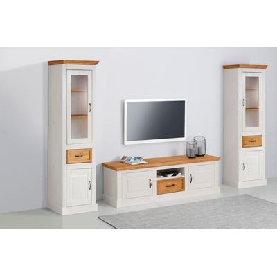 Wohnwand HOME AFFAIRE "Selma", weiß (weiß, gebeizt), B:270cm H:180cm T:45cm, Massivholz, Kastenmöbel-Sets, 2 Vitrinen und 1 Lowboard Image