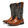 Frühling Herbst Männer Western Cowboy Stiefel Hohe Rohr Gestickte Stiefel Punk Mann Ritter Stiefel Retro Breitköpfige Leder Schuhe für Männer