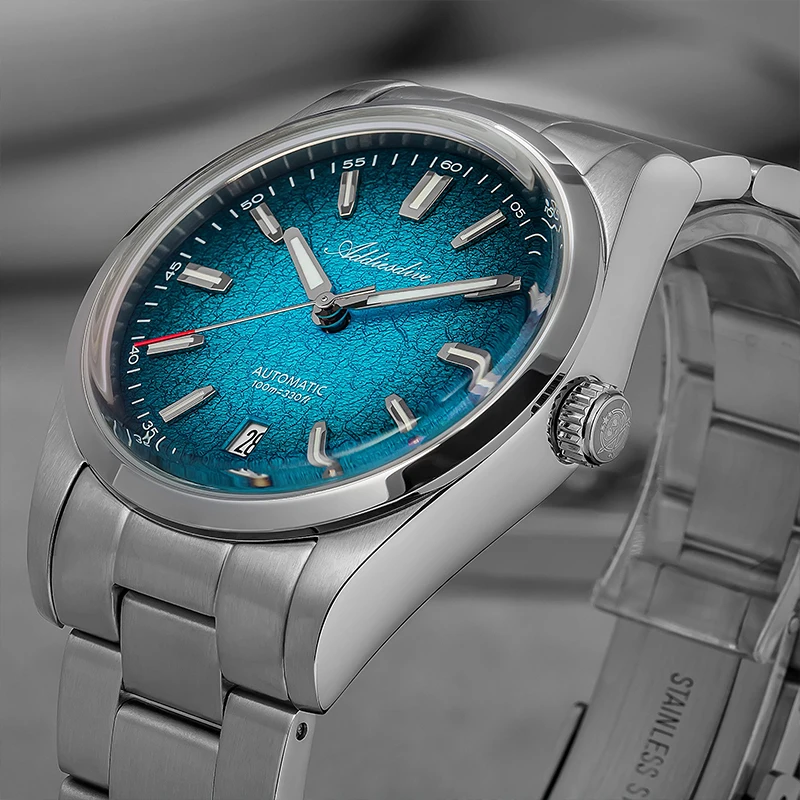 ADDIESDIVE NEUE Farbverlaufsuhr Rot/Blau/Grau Automatische mechanische AR-beschichtete AD2091 reloj hombre 100 m wasserdichte leuchtende Uhr Image