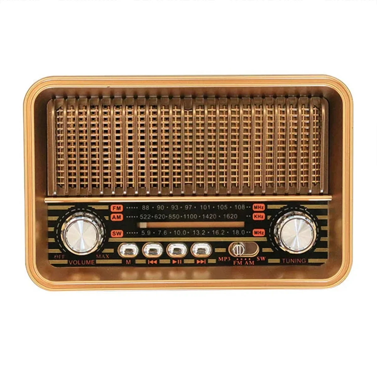 Ausgezeichnet! Tragbares FM AM SW Radio Vintage Radio Drahtloser Bluetooth-Lautsprecher mit LED-Taschenlampe, unterstützt TF-Karte U Disk AUX Image