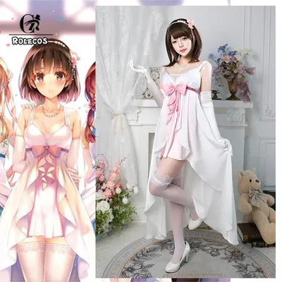 ROLECOS Saenai Heroine no Sodatekata Megumi Kato Cosplay Kostüm Frauen Weißes Kleid Halloween Image