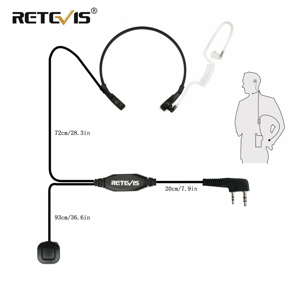 2PCS Retevis Throat Mic Ohrhörer PTT Headset Walkie Talkie Zubehör Kompatibel mit Baofeng UV 5R UV-82 Kenwood TYT Puxing Image
