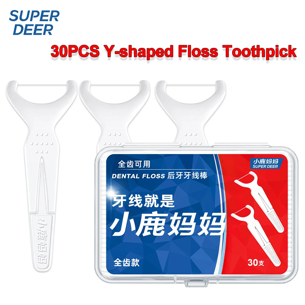 30/90 Stück Y-förmige Faltbare Zahnseide-Zahnstocher Einweg-Doppelfunktions-Zahnseide zur Zahnzwischenraumreinigung Mundpflegewerkzeug Image