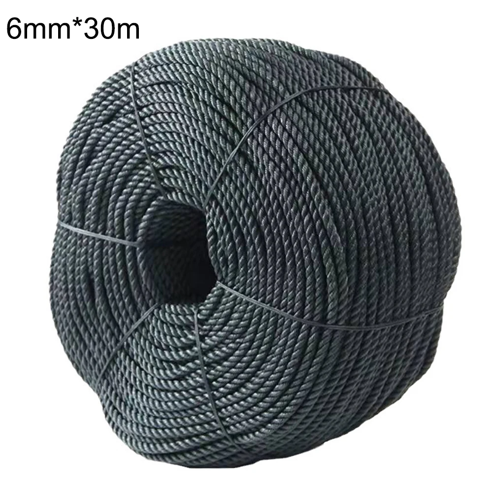 Schwarzes Poly-Seil, 6 mm Polypropylen-Nylon-geflochtenes Schnur, 30 m Polyrope-Plane-Seil, Zelt-Zugseil für drinnen und draußen Image