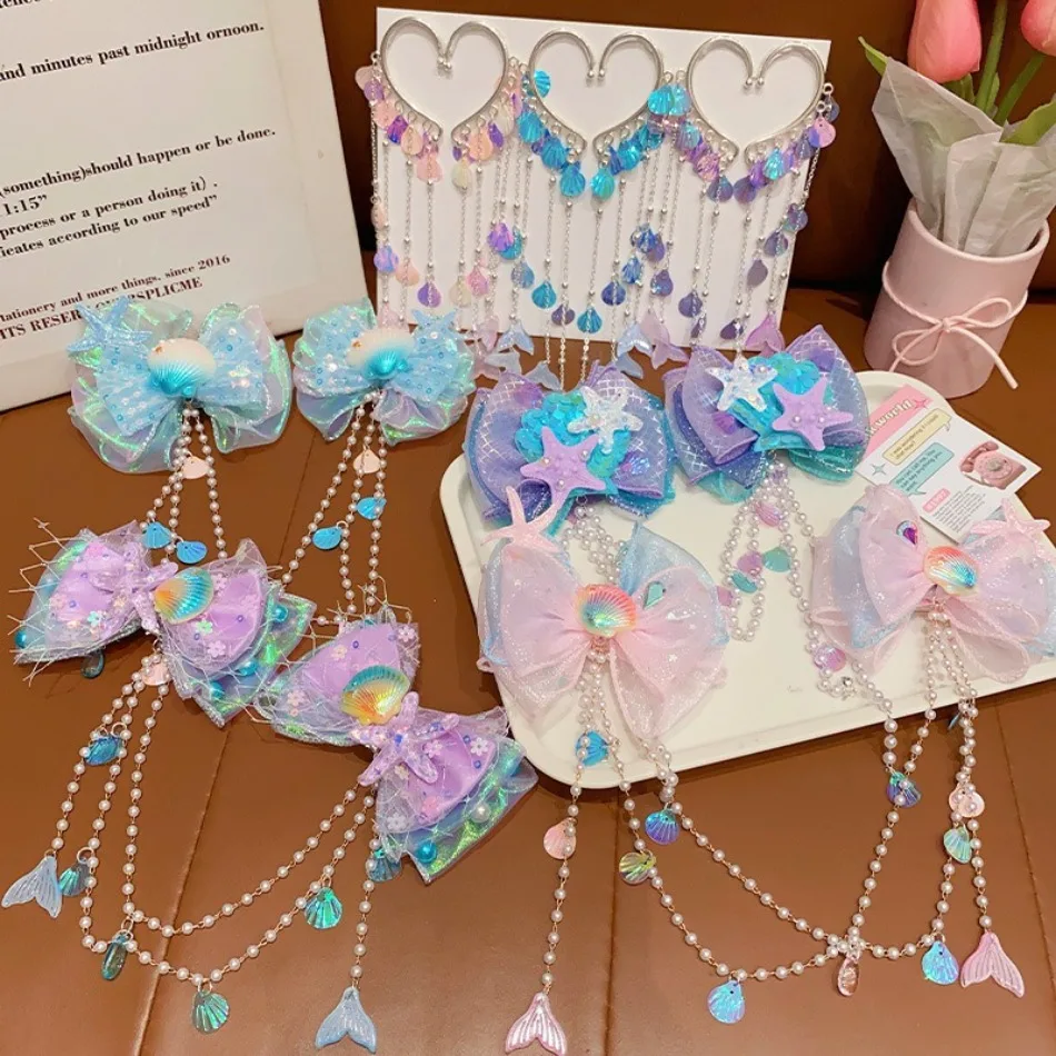 Kinder Meerjungfrau Kopfschmuck für Kinder Super Fee Prinzessin Bogen Stirn Kette für Mädchen Fransen Meerjungfrau Mahji Haar Zubehör TM04 Image