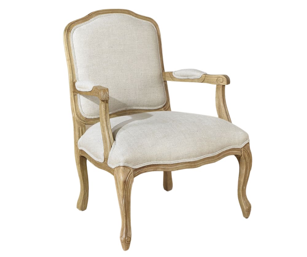 Fauteuil en hévéa et lin premium beige