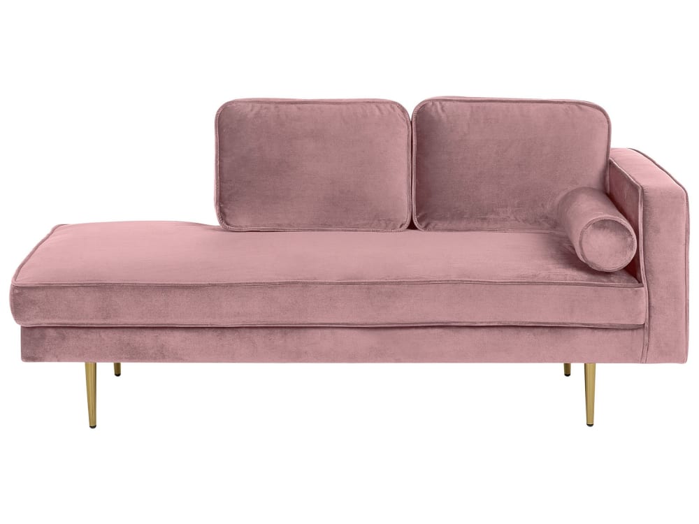 Chaise longue côté droit velours rose
