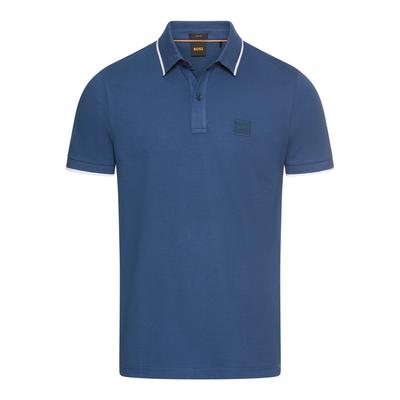 Poloshirt BOSS ORANGE "Passertip", Herren, Gr. M, blau (open blau466), Piquu00e9, Obermaterial: 95% Baumwolle, 5% Elasthan, casual, slim fit hüftbedeckend, V-Ausschnitt, Kurzarm eingesetzt Bündchen, Shirts, mit BOSS Logo-Badge Image