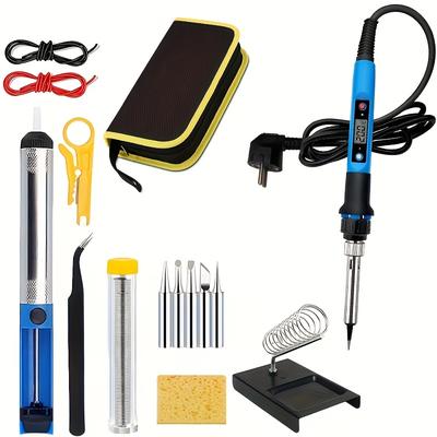 TEMU 15pcs Electric Soldering Iron Kit 80w With Lcd Digital Display, Adjustable Temperature Iron, 180-, 220v Temperature Quick Heating Smart Soldering Iron Kit For Diy Wire Welding, Iron Image