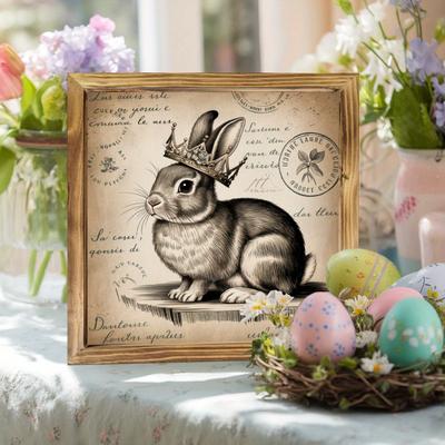 TEMU Vintage Bunny Rustic Wood Wall Hanging, 8x8 Inch Farmhouse Framed Sign For Bedroom, Kitchen, Bathroom - Decor Easter Accent, Ideal Easter Gift Image