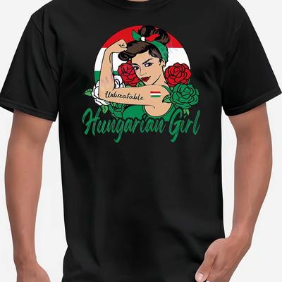 TEMU Hungarian Girl Hungary Woman Magyar Flag 54476 Funny Men Short Sleeve T-shirt Black Tt4 Image