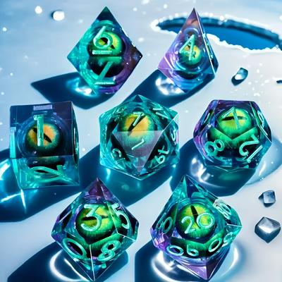 TEMU Dnd Rotating Resin Eyeball Dice 7pcs, Suitable For Prg Role Playing Games, Mtg Table Games, D&d Role Playing Dice Games, Christmas, Halloween, Thanksgiving, Birthday Party Deals Image