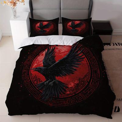 TEMU 3pcs Gothic Print Bedding Set - Black And Red Polyester Duvet Cover With Zipper Closure, 2 Pillowcases (not Included), Machine Washable, Bedroom Decor, Queen/king Size, Queen/king Size Image