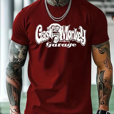 TEMU Men's Casual Round Neck Short Sleeve T-shirt - Lightweight 100% Polyester, Geometric Pattern, , Machine Washable, For Casual Attire And Gym, Gym Shirts Image