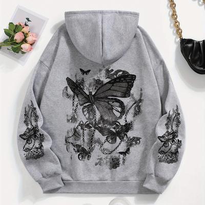 TEMU Women' Graphic Hoodie - Casual Drawstring Sweatshirt With Floral Print, Long Sleeves & Front Pocket For Fall & Winter Image